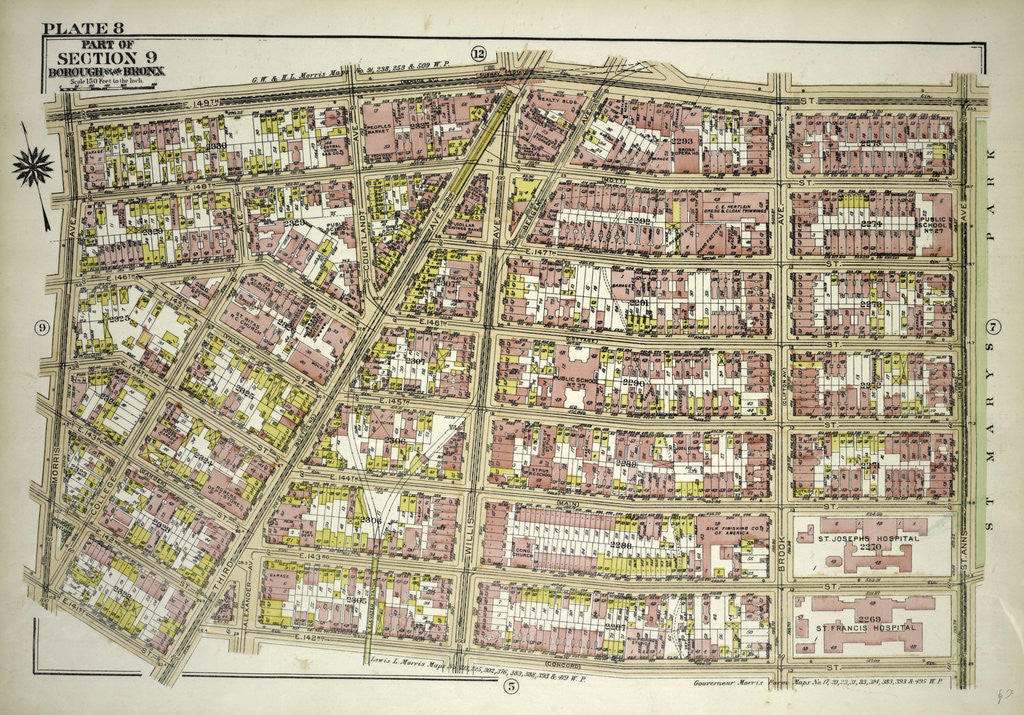 Detail of Borough of the Bronx. Bounded by E. 149th Street, St. Anns Avenue, E. 142nd Street, Third Avenue, E. 141st Street and Morris Avenue, New York by Anonymous