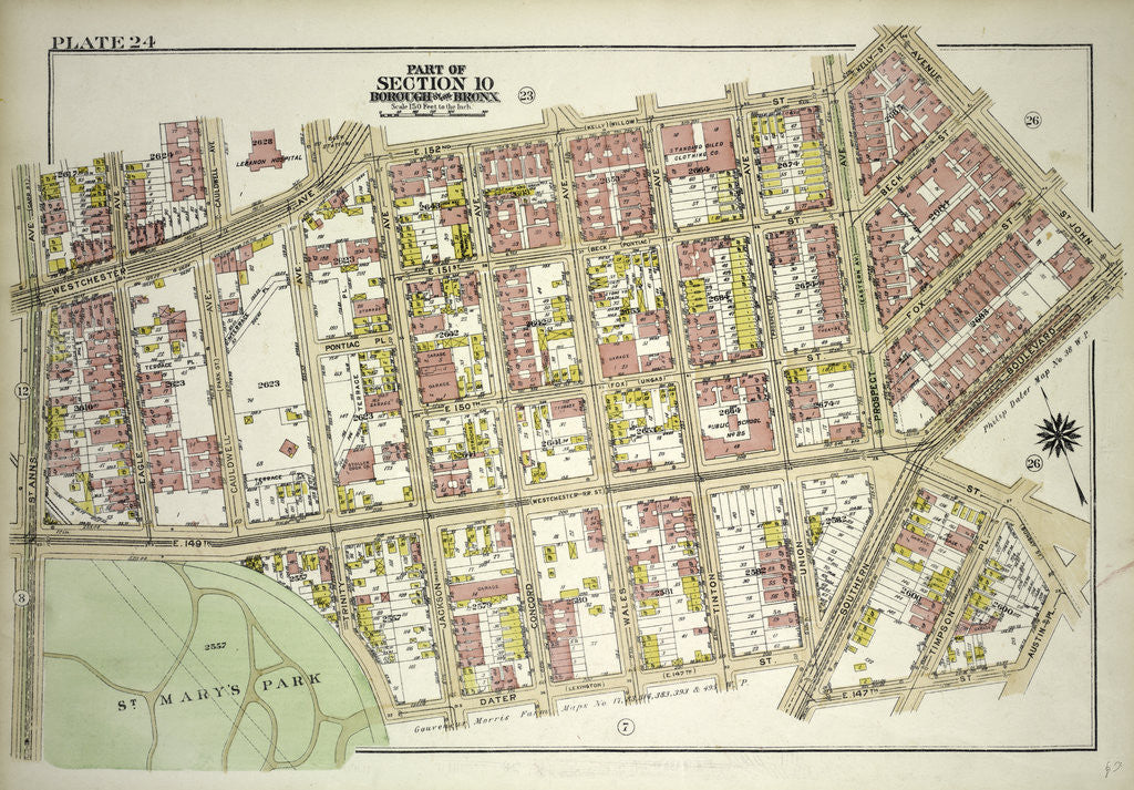 Detail of Borough of the Bronx. Bounded by E. 152nd Street, Kelly Street, Avenue St. John, Southern Boulevard, E. 149th Street, Austin Place, E. 147th Street Dater Street, Trinity Avenue, E. 149th Street and St. Anns Avenue, New York by Anonymous