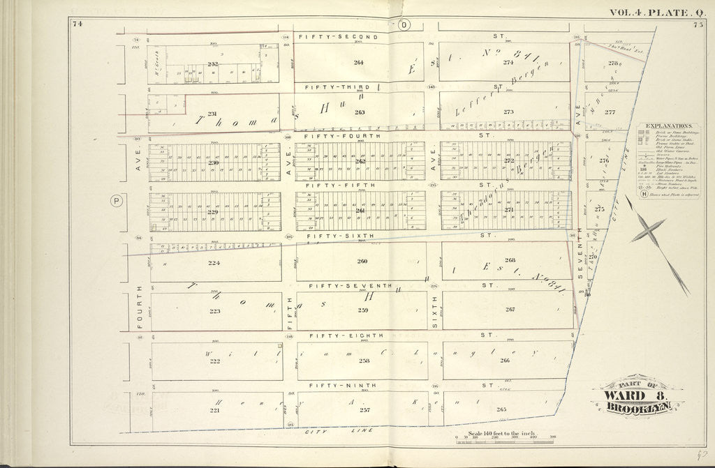 Detail of Map bound by Fifty-Second St., City Line, Fourth Ave; Including Fifty-Third St., Fifty-Fourth St., Fifty-Fifth St., Fifty-Sixth St., Fifty-Seventh St., Fifty-Eighth St., Fifty-Ninth St., Fifth Ave., Sixth Ave., Seventh Ave., New York by Anonymous