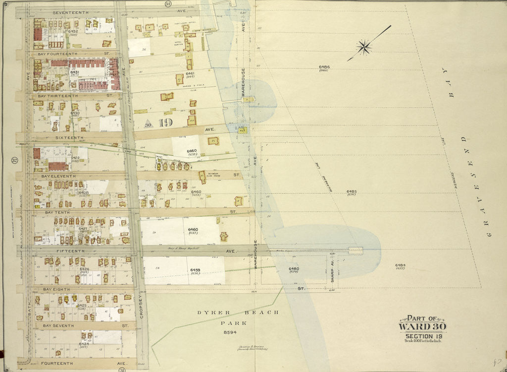 Detail of Map bounded by 17th Ave., Warehouse Ave., Sharp Ave; Including Bay Eighth St., Cropsey Ave., 14th Ave., Bath Ave., New York by Anonymous