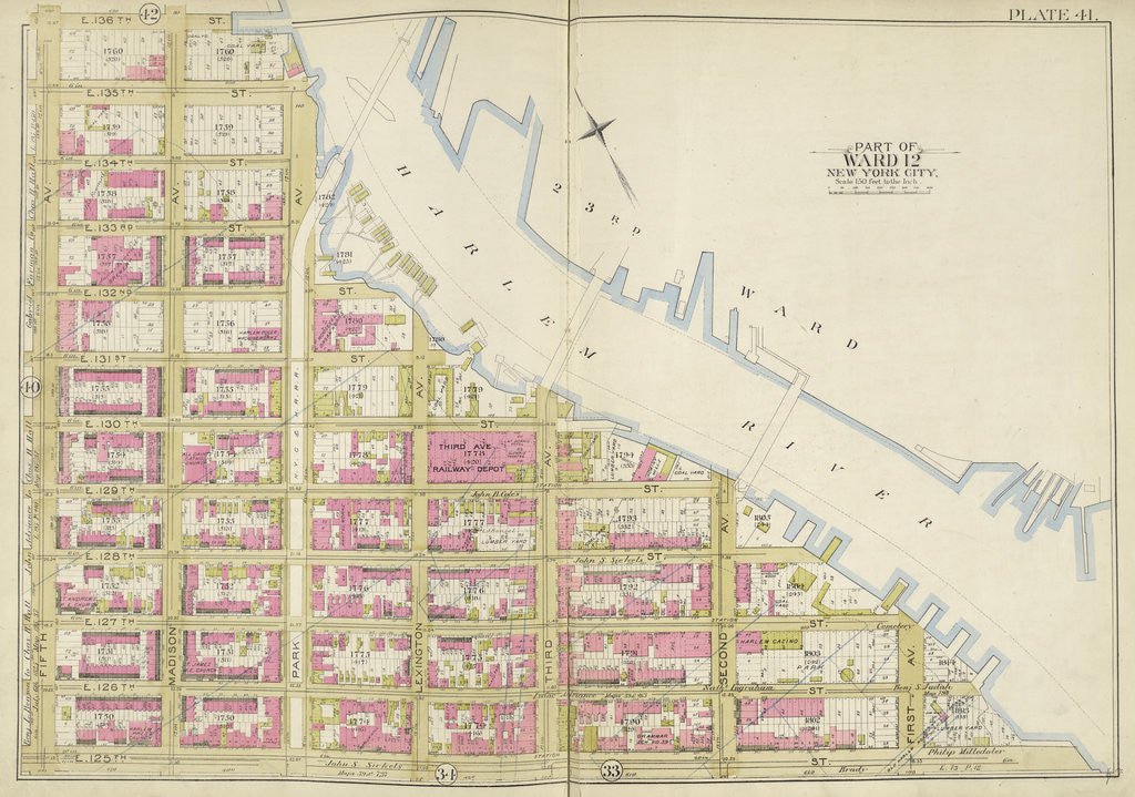 Detail of Map bounded by Harlem River, E.125th St., 5th Ave., New York by Anonymous