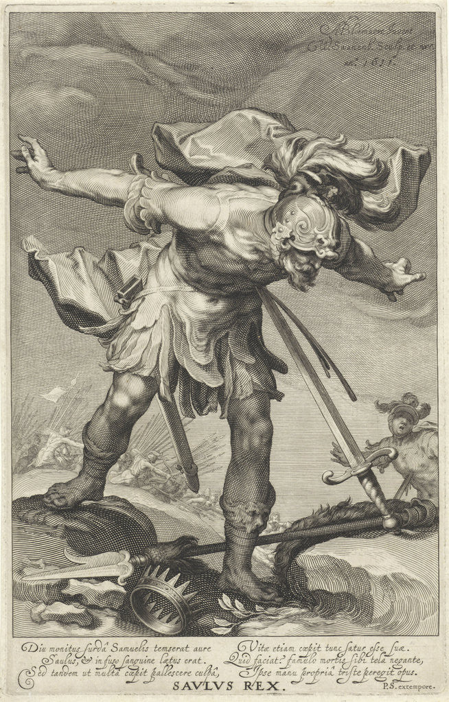 Detail of King Saul throws himself on his sword by Petrus Scriverius