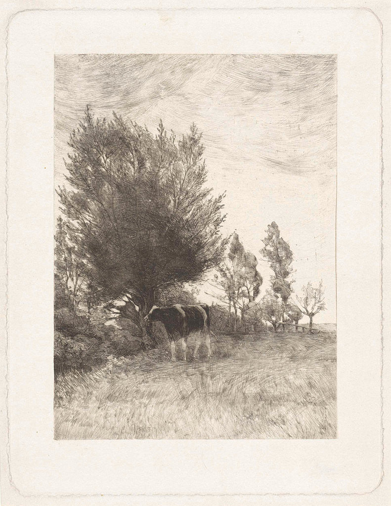 Detail of Landscape with cow at tree by Willem Steelink II