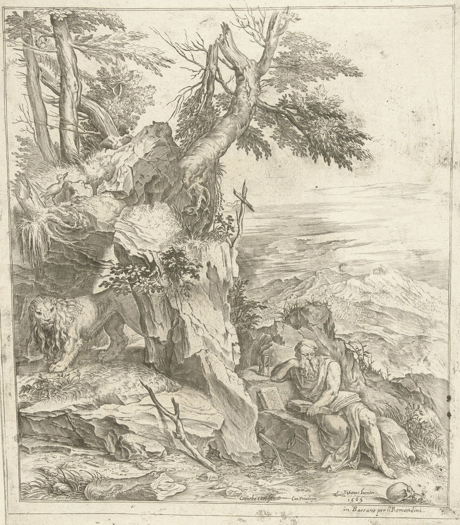 Detail of Landscape in which Hieronymus is reading by Remondini