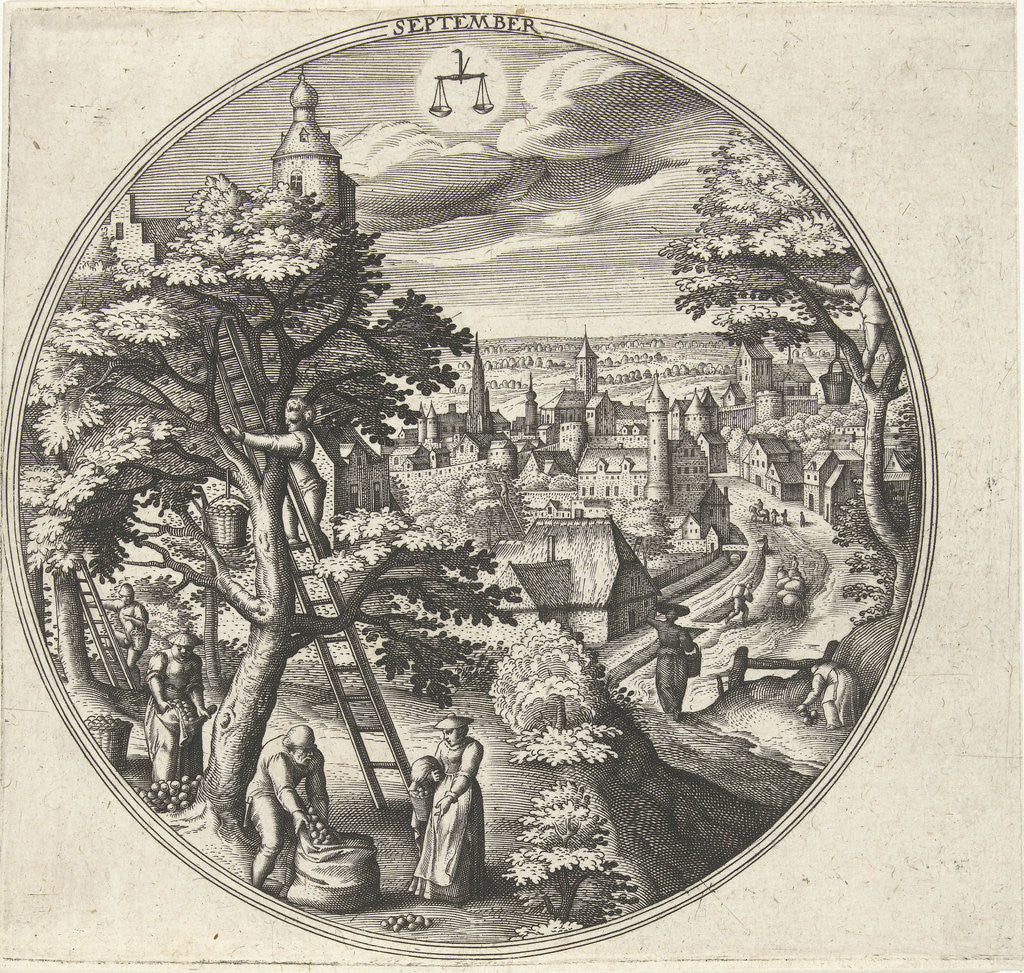 Detail of Round table with an autumn landscape and autumn scenes by Adriaen Collaert