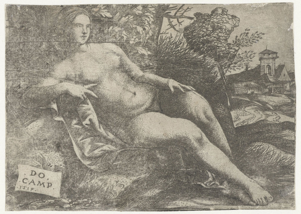 Detail of Reclining Venus in landscape by Domenico Campagnola