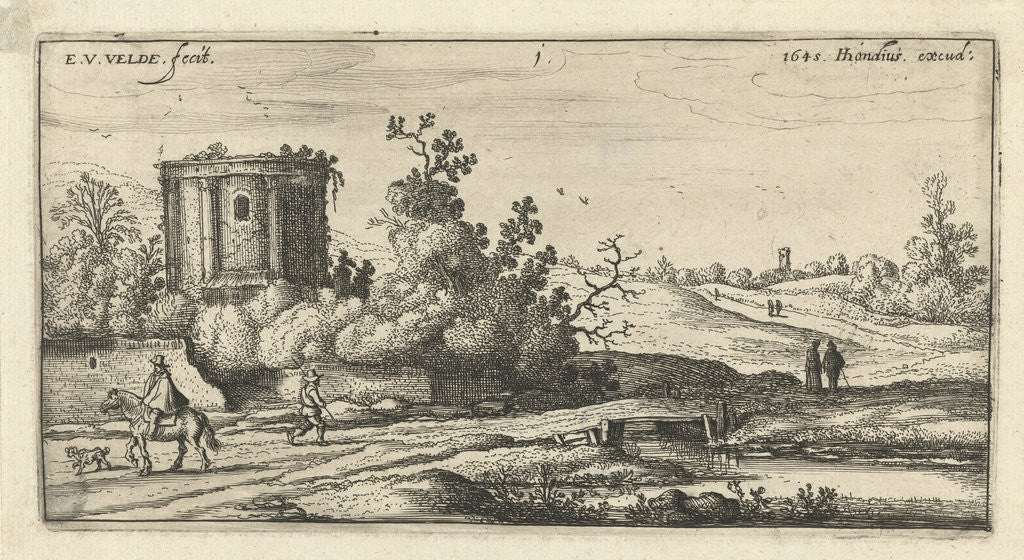 Detail of Landscape with ruins of a Roman temple by Esaias van de Velde