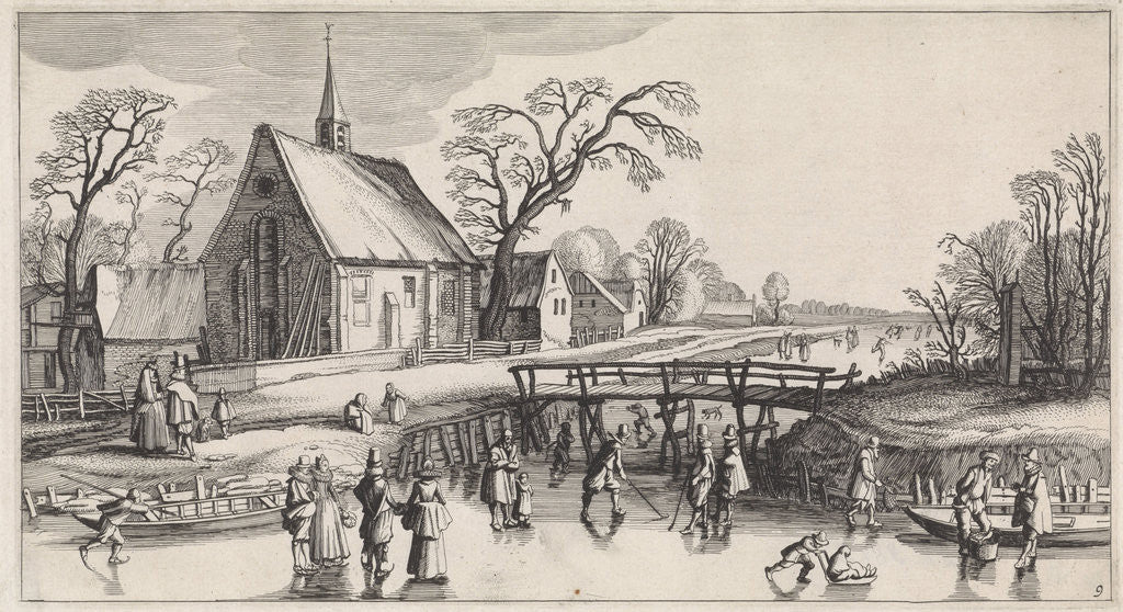 Detail of Winter Landscape with Skaters near a village by Jan van de Velde II