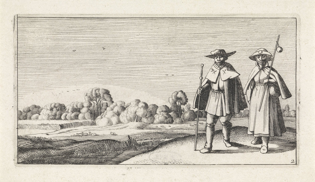 Detail of Two pilgrims in a landscape by Claes Jansz. Visscher II