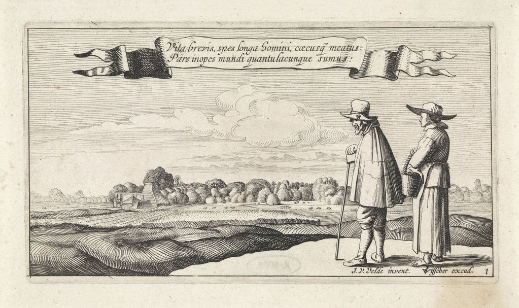 Detail of landscape with a peasant couple by Claes Jansz. Visscher II