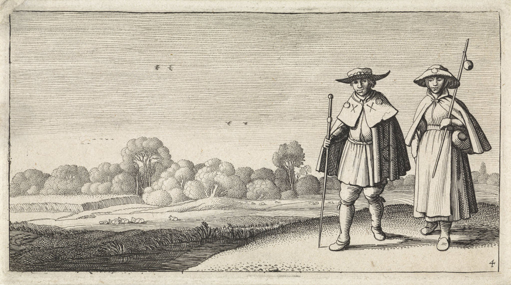 Detail of Two pilgrims in a landscape by Claes Jansz. Visscher II