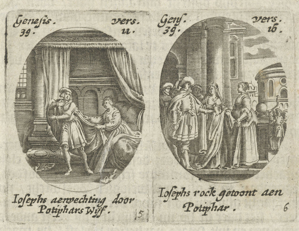 Detail of Joseph and Potiphar's wife, Potiphar's wife accused Joseph by Hans Janssen