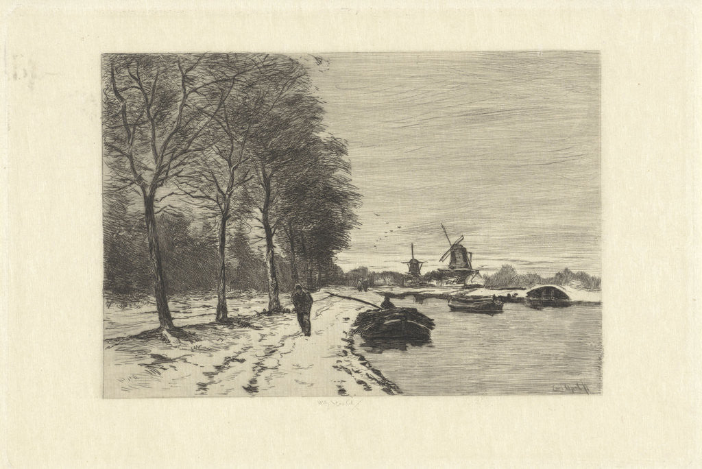 Detail of Winter Landscape with speed and mills by Louis Apol