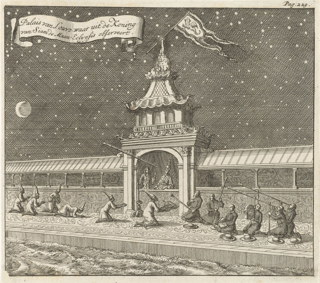 Detail of King of Siam (Thailand) observes the lunar eclipse from his palace by Aart Dircksz Oossaan