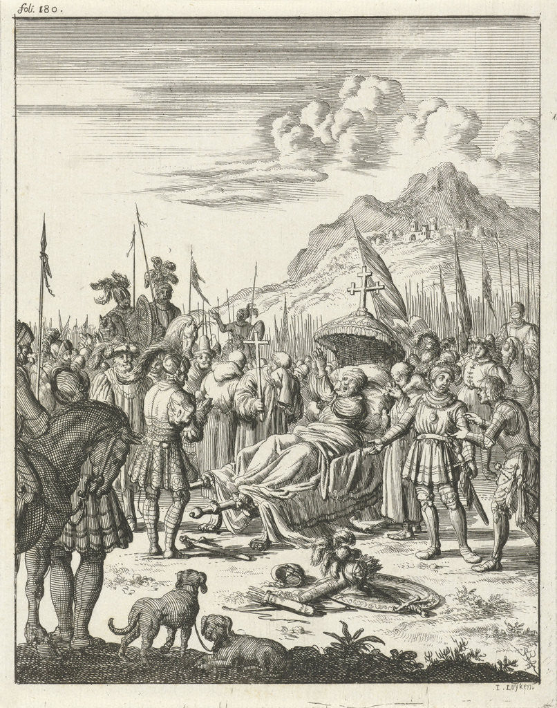 Detail of Fulk V, Count of Anjou and King of Jerusalem, dies lying on a stretcher by Timotheus ten Hoorn