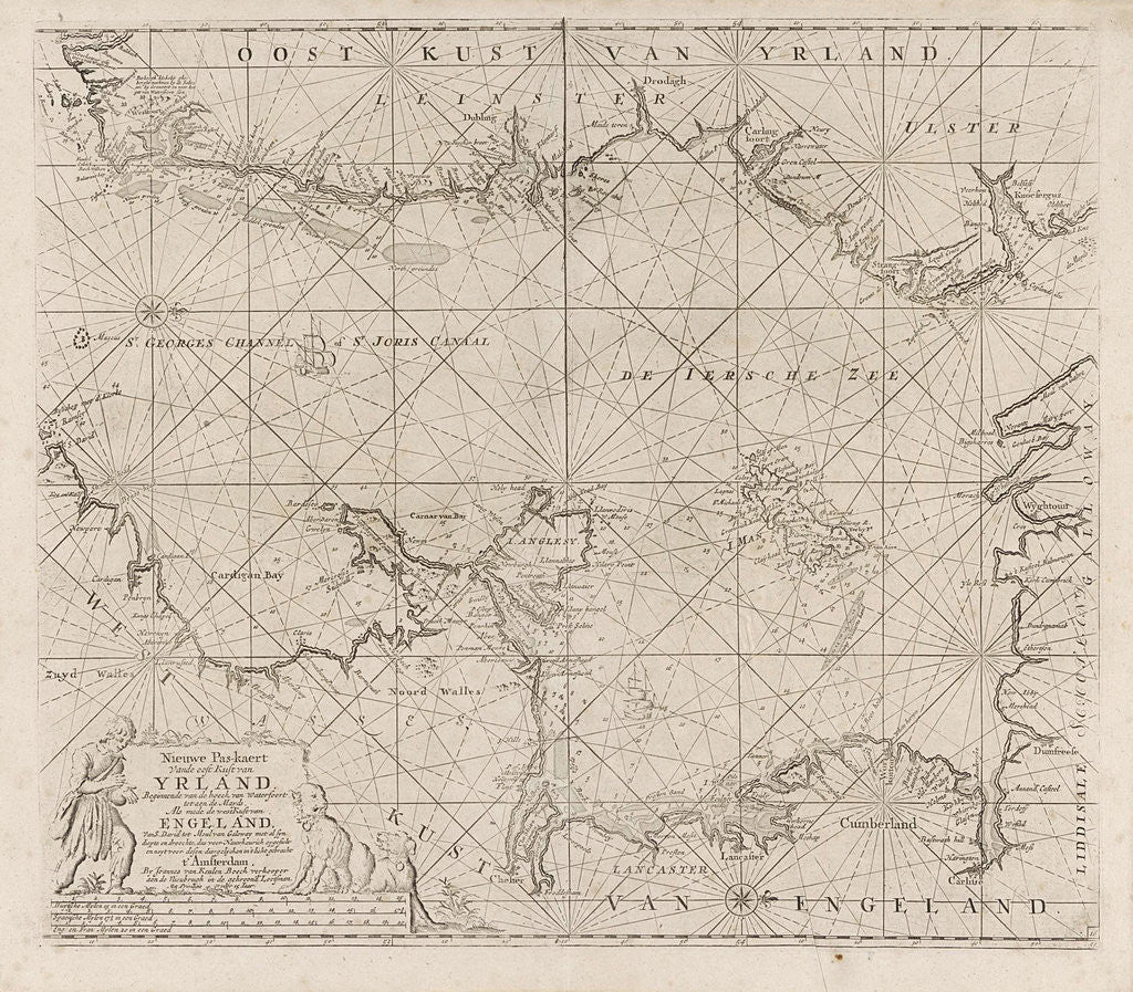 Detail of Sea chart of part of the Irish Sea between Ireland and Britain, and the St George's Channel by Jan Luyken