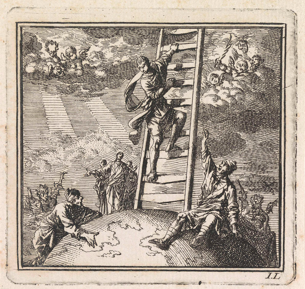 Detail of Man climbs on a ladder to heaven by Pieter Arentsz & Cornelis van der Sys II