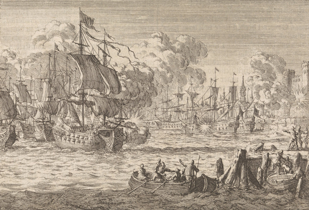 Detail of Dutch merchant ships are attacked by the English by Anonymous