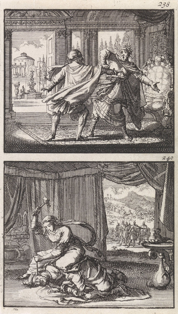 Detail of Eglon slain by Ehud, Jael killing Sisera by Andries van Damme