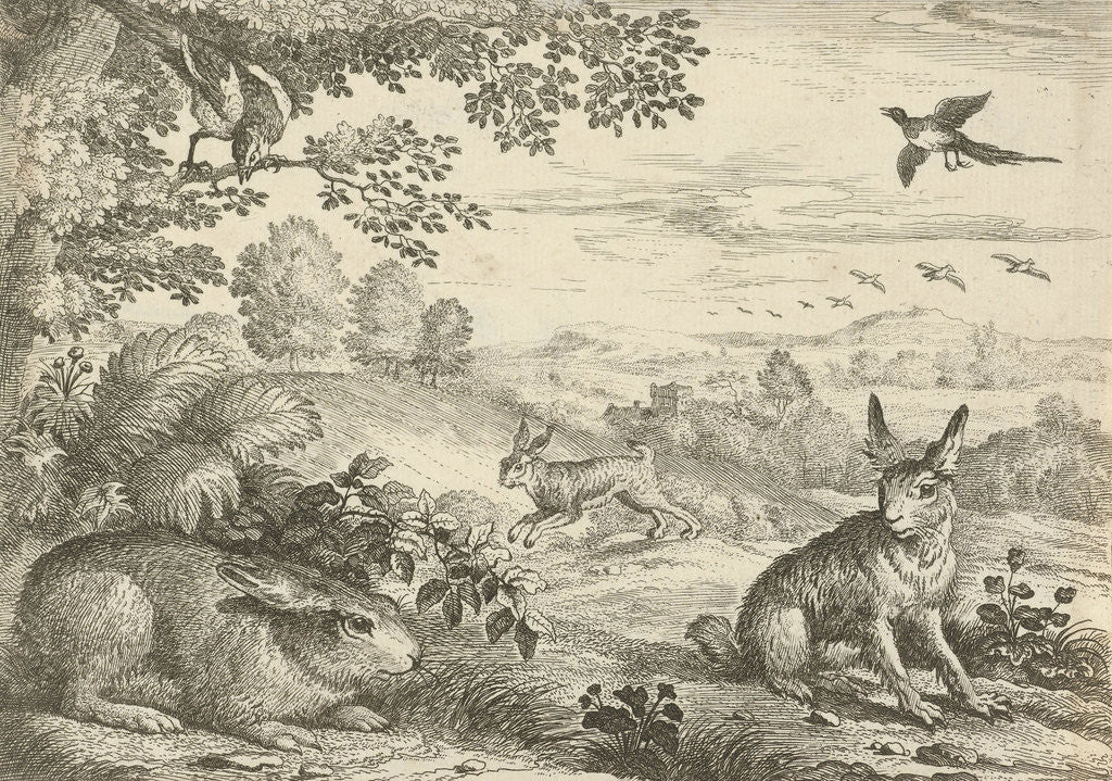 Detail of Three rabbits in a landscape by Pierce Tempest