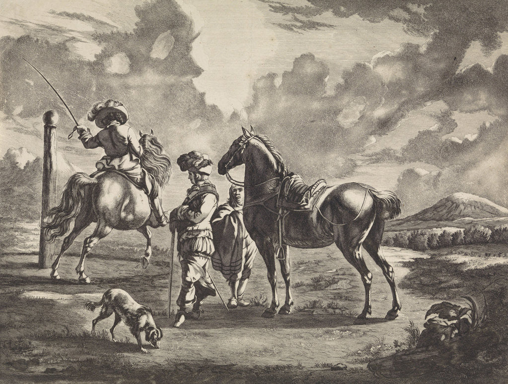 Detail of Landscape with two horses by Pieter Schenk I