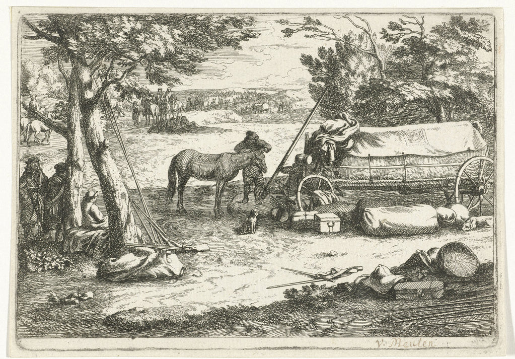 Detail of Landscape with cart and figures by Adam Frans van der Meulen