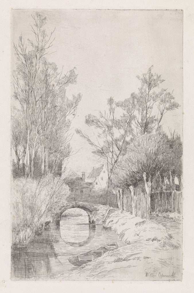 Detail of Landscape with stone bridge by Willem Oppenoorth