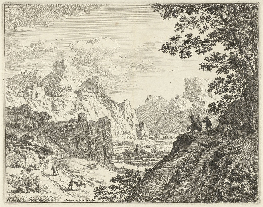 Detail of A river landscape with travelers by Nicolaes Visscher II