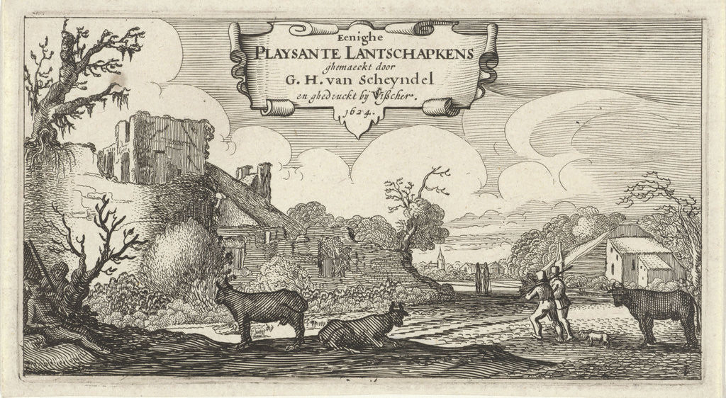 Detail of Title print of twelve landscapes with figures by Claes Jansz. Visscher II