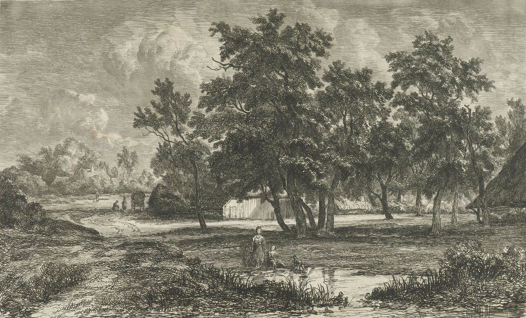 Detail of Landscape with farm among the trees by Christiaan Immerzeel