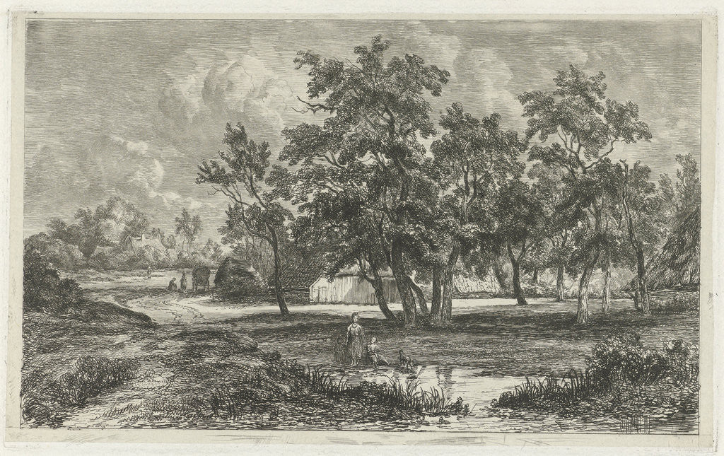 Detail of Landscape with farm between the trees by Christiaan Immerzeel