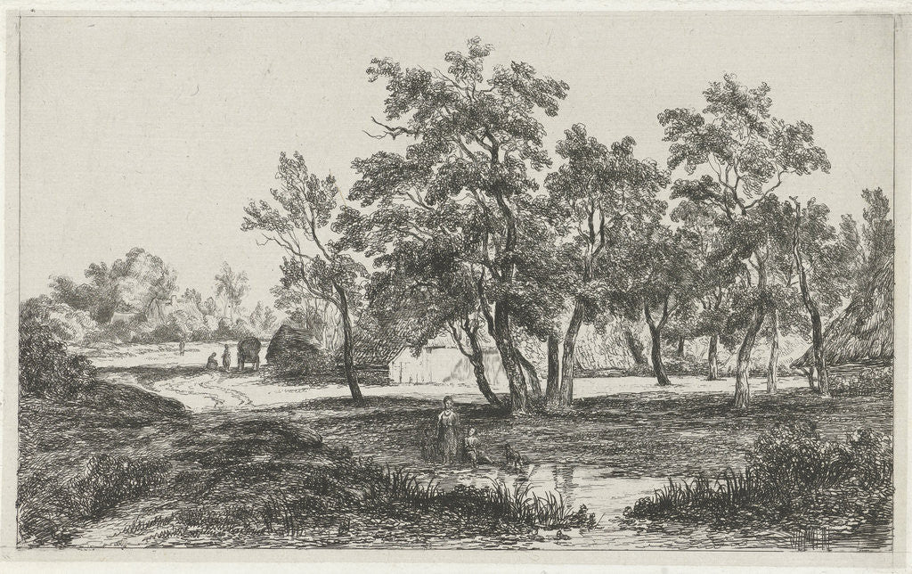 Detail of Landscape with farm among the trees by Christiaan Immerzeel