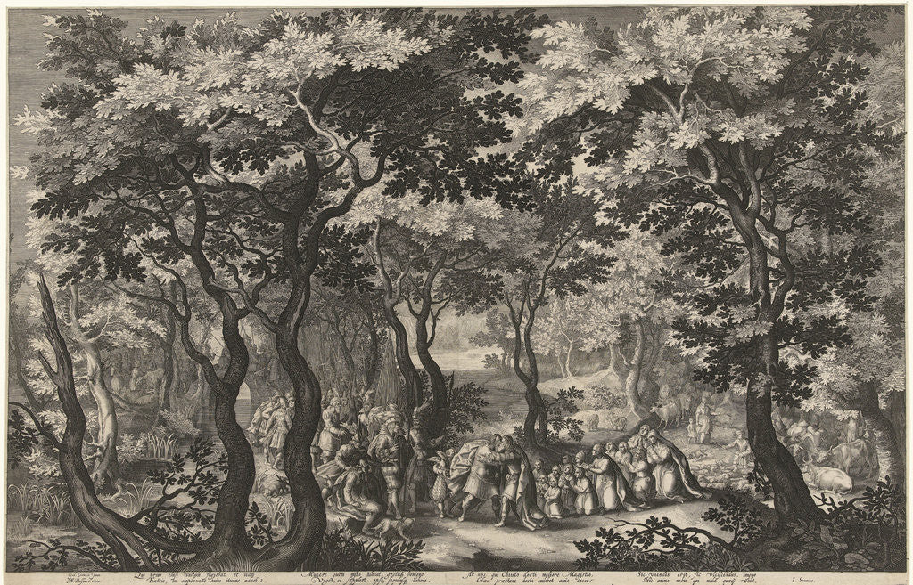 Detail of Landscape and meeting of Jacob and Esau by I. Semmius