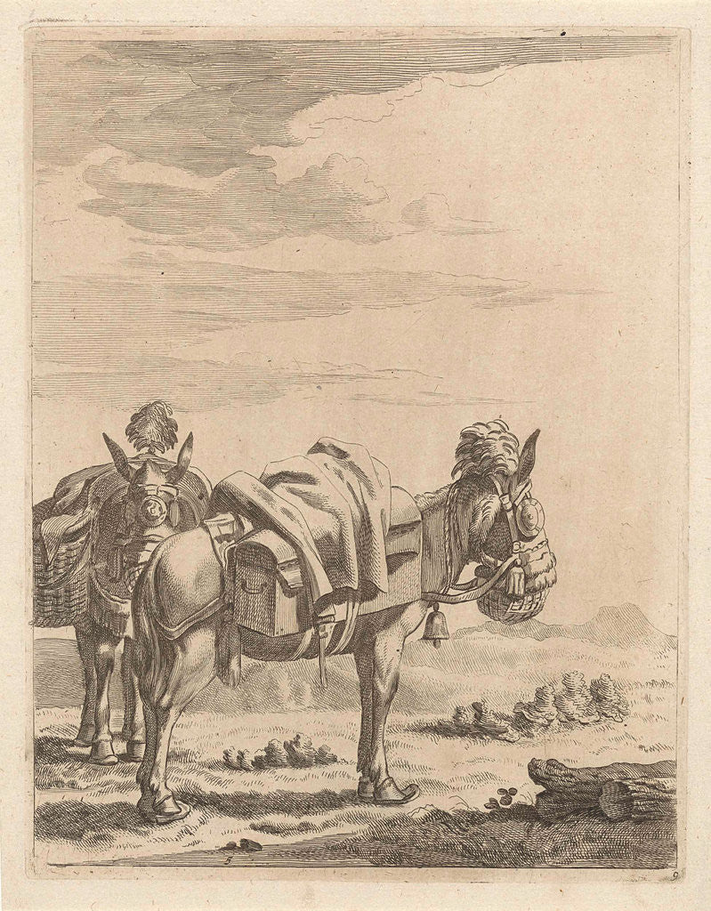 Detail of Two-laden donkeys in a landscape by Karel Dujardin