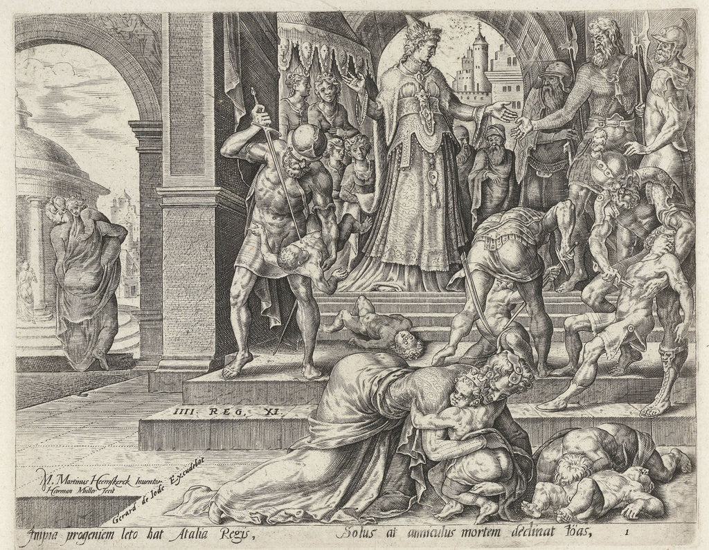 Detail of Queen Athaliah orders the king's children to be killed by Gerard de Jode