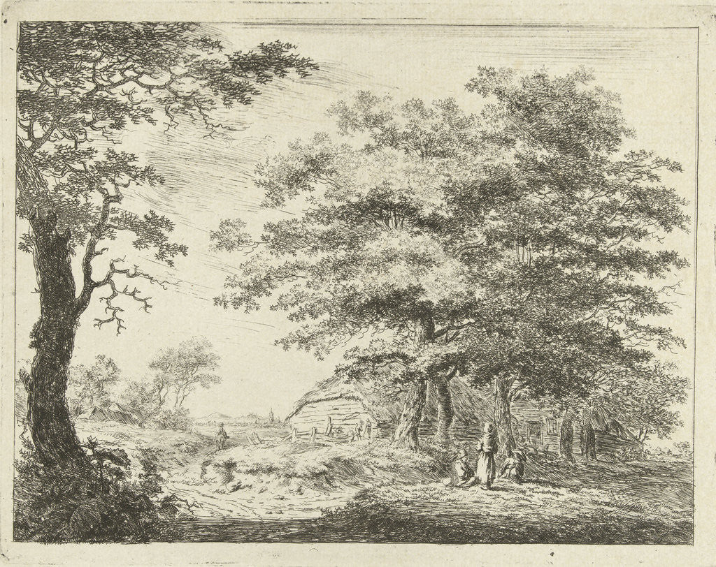 Detail of Landscape with farm and figures among trees by Hermanus van Brussel