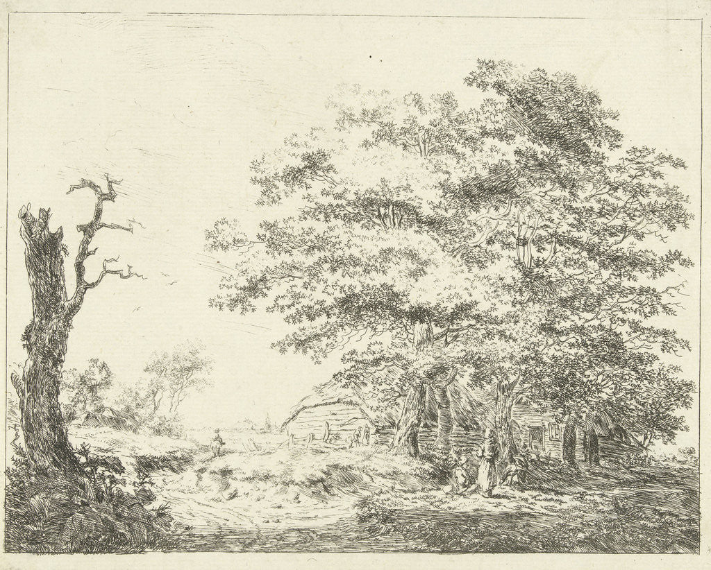 Detail of Landscape with farm and figures among trees by Hermanus van Brussel