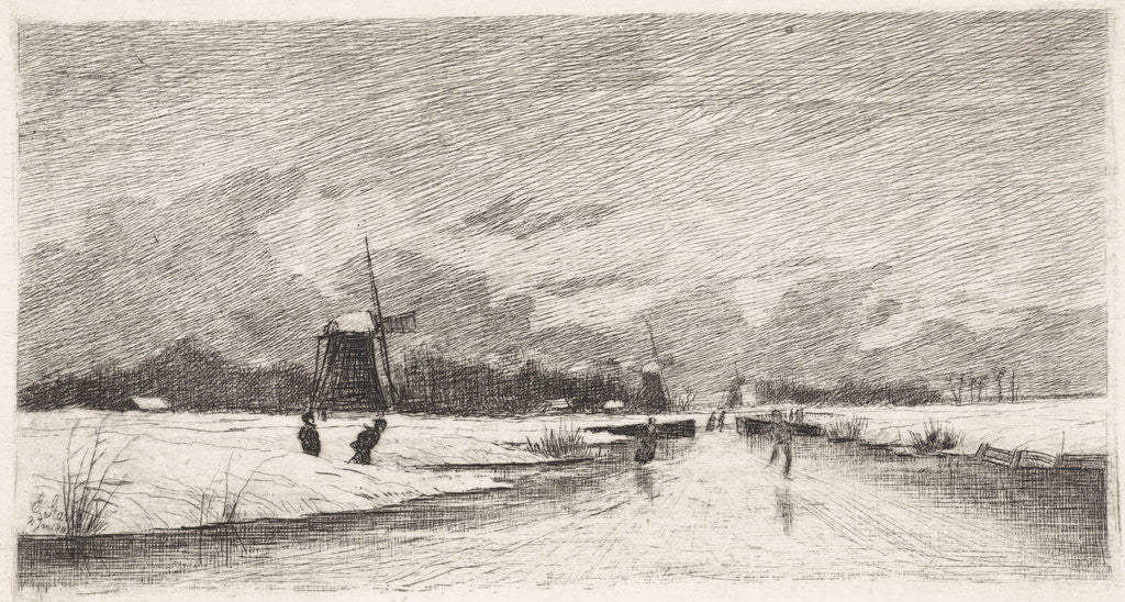 Detail of Skaters in a Dutch landscape by Elias Stark