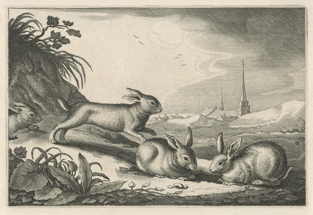 Detail of Dune landscape with rabbits by Nicolaes Visscher I