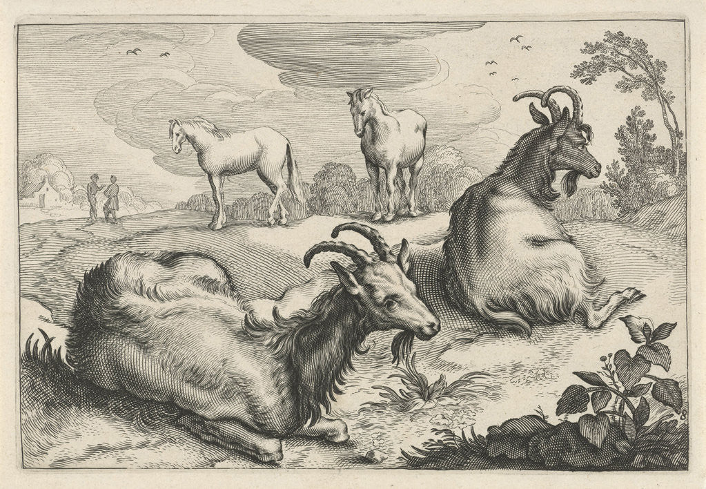 Detail of Landscape with two goats and two horses by Nicolaes Visscher I