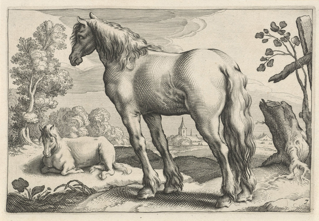 Detail of Landscape with two horses by Nicolaes Visscher I