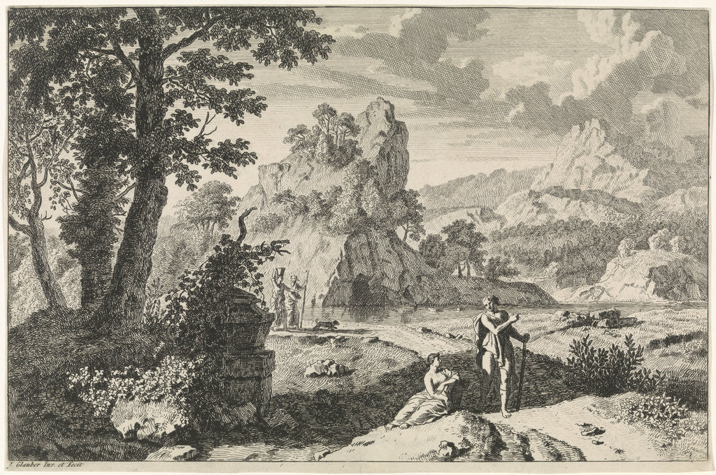 Detail of Arcadian landscape with ruins by Johannes Glauber