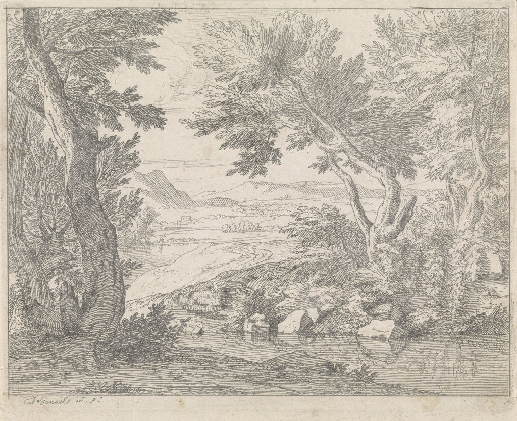 Detail of Landscape with a stream by Abraham Genoels