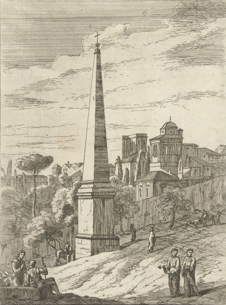 Detail of Italianate landscape with obelisk and view on a town by Jan Frans van Bloemen