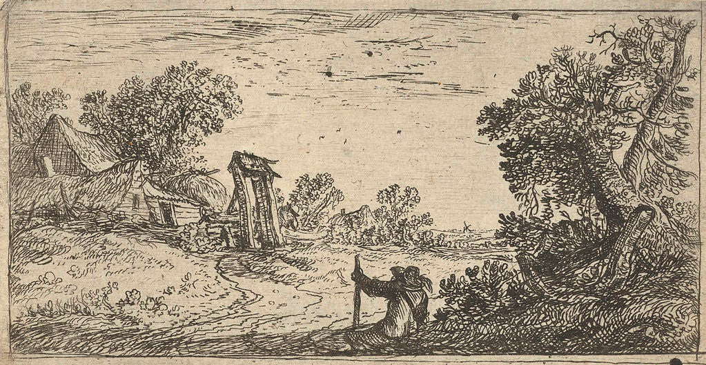 Detail of Landscape with farm and resting travelers by Jan van de Cappelle