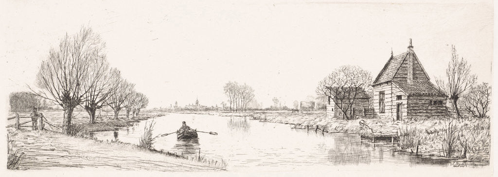 Detail of River Landscape with a wooden house by Elias Stark