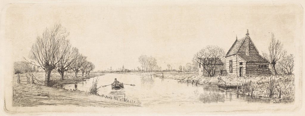 Detail of River Landscape with a wooden house by Elias Stark