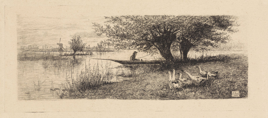 Detail of River Landscape with a man in a boat by Elias Stark