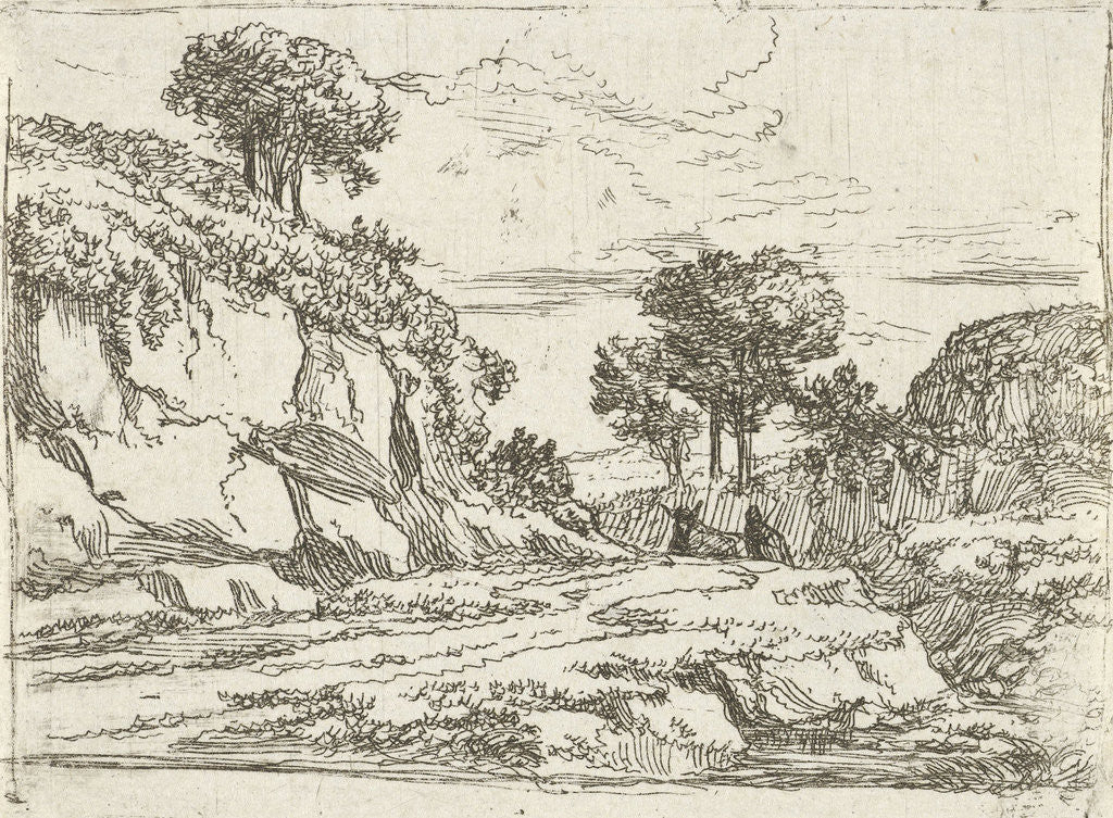 Detail of Rocky Landscape with donkey herder by Jan van Ossenbeeck