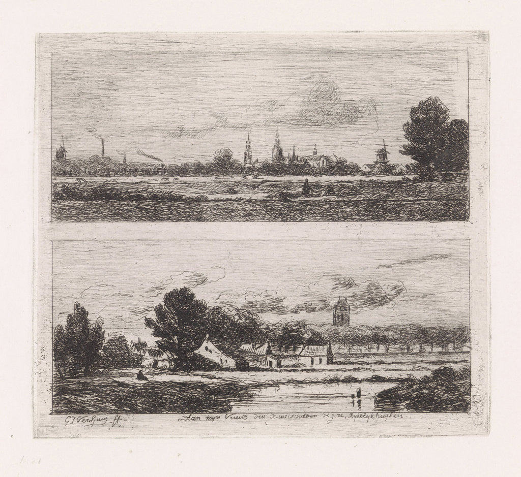 Detail of Two landscapes, Gijsbertus Johannes Verspuy by Hermanus Jan Hendrik van Rijkelijkhuysen